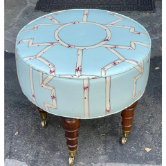 Modern Round Footstool Ottoman in Scalamandre Baldwin Bamboo Fabric - 2796317