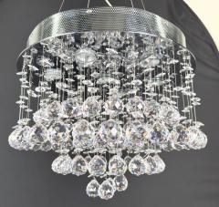 Modern Round Galaxy Chrome and Hanging Crystal Chandelier or Flush Mount Fixture - 3725681