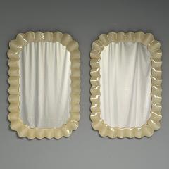 Modern Ruffle Wall Mirrors White Murano Glass Brass Italy 21st c  - 4403890