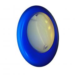 Modern Sculptural Concave Yellow and Blue Handmade Glass French Mirror - 1742009