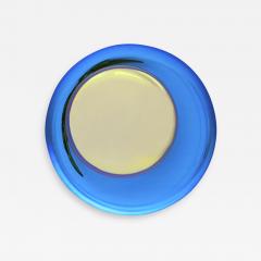 Modern Sculptural Concave Yellow and Blue Handmade Glass French Mirror - 1742118