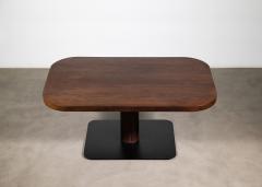 Modern Square Wood Stitched Leather Pedestal Table from Costantini Vincenzo - 3635950