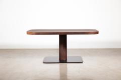 Modern Square Wood Stitched Leather Pedestal Table from Costantini Vincenzo - 3635951