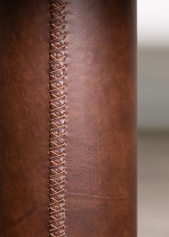 Modern Square Wood Stitched Leather Pedestal Table from Costantini Vincenzo - 3635953
