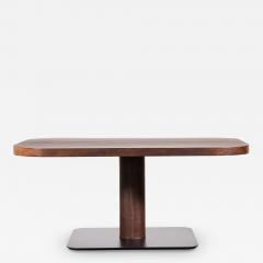 Modern Square Wood Stitched Leather Pedestal Table from Costantini Vincenzo - 3636114