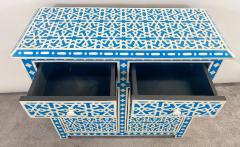 Modern Style Moroccan White Blue Resin Arabesque Design Cabinet Sideboard - 2864969