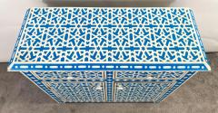 Modern Style Moroccan White Blue Resin Arabesque Design Cabinet Sideboard - 2864972