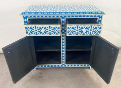 Modern Style Moroccan White Blue Resin Arabesque Design Cabinet Sideboard - 2864973