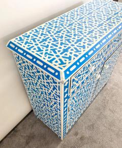 Modern Style Moroccan White Blue Resin Arabesque Design Cabinet Sideboard - 2865013