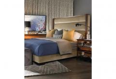 Modern Style Upholstered King Size Low Profile Bed Frame Walnut Thom Filicia - 2995328