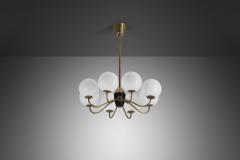 Modern Swedish Brass and Glass Globe Chandelier Sweden 1940s - 4105334