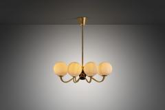 Modern Swedish Brass and Glass Globe Chandelier Sweden 1940s - 4105335