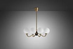 Modern Swedish Brass and Glass Globe Chandelier Sweden 1940s - 4105336
