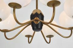 Modern Swedish Brass and Glass Globe Chandelier Sweden 1940s - 4105338