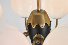 Modern Swedish Brass and Glass Globe Chandelier Sweden 1940s - 4105339