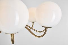 Modern Swedish Brass and Glass Globe Chandelier Sweden 1940s - 4105340