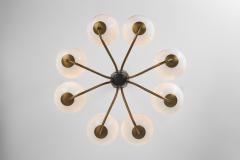 Modern Swedish Brass and Glass Globe Chandelier Sweden 1940s - 4105342