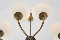 Modern Swedish Brass and Glass Globe Chandelier Sweden 1940s - 4105343