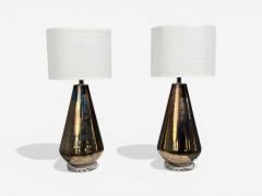 Modern Table Lamps Distressed Bronze Glass Finish Lucite USA 21st c  - 4704513