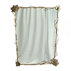 Modern Trapezoidal Bronze Wall Mirror Branch and Leaf Motif France 21st C  - 4499385