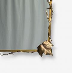 Modern Trapezoidal Bronze Wall Mirror Branch and Leaf Motif France 21st C  - 4499387