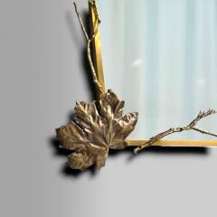 Modern Trapezoidal Bronze Wall Mirror Branch and Leaf Motif France 21st C  - 4499388