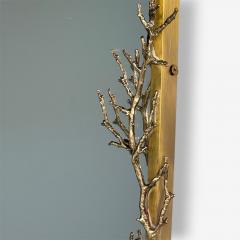 Modern Trapezoidal Bronze Wall Mirror Branch and Leaf Motif France 21st C  - 4499391