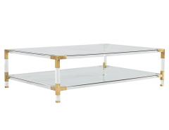 Modern Vintage 2 Tier Acrylic and Brass Cocktail Table - 3788416