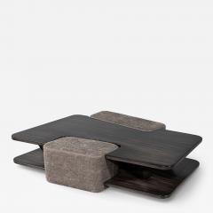 Modern Walnut Sculptural Coffee Table with Ottomans - 4491271