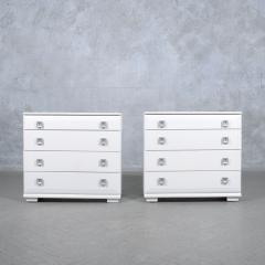 Modern White Lacquered Oak Dressers Pair with Intricate Handles Mid Century - 3395681