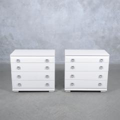 Modern White Lacquered Oak Dressers Pair with Intricate Handles Mid Century - 3395682