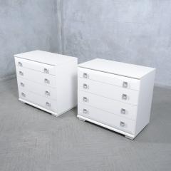 Modern White Lacquered Oak Dressers Pair with Intricate Handles Mid Century - 3395691