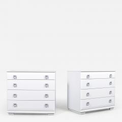 Modern White Lacquered Oak Dressers Pair with Intricate Handles Mid Century - 3401545