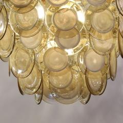 Modernist 10 Tier Handblown Topaz Murano Glass Disc Chandelier w Brass Fittings - 4266164