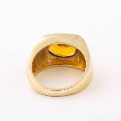 Modernist 14K Gold Citrine Ring with Fluted Motif - 4653655