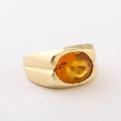 Modernist 14K Gold Citrine Ring with Fluted Motif - 4653659