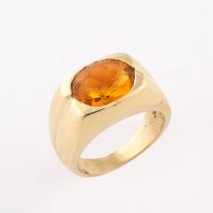 Modernist 14K Gold Citrine Ring with Fluted Motif - 4653689