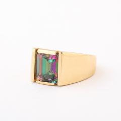Modernist 14K Gold Ring with Emerald Cut Mystic Topaz - 4653638
