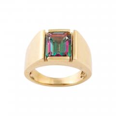 Modernist 14K Gold Ring with Emerald Cut Mystic Topaz - 4659896