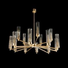 Modernist 15 Arm Chandelier in Brushed Brass Transparent Cylindrical Shades - 3108744