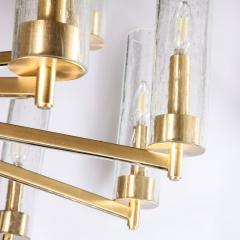 Modernist 15 Arm Chandelier in Brushed Brass Transparent Cylindrical Shades - 3108774