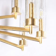 Modernist 15 Arm Chandelier in Brushed Brass Transparent Cylindrical Shades - 3108864