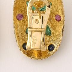 Modernist 18 Karat Gold Earrings W Emeralds Diamonds Rubies Sapphires - 4265642
