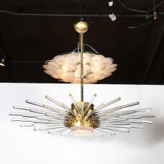 Modernist 3 Tier Radiant Hand Blown Murano Glass Rod Brass Sputnik Chandelier - 4347413