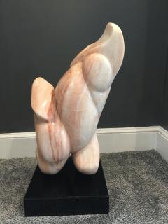 Modernist Abstract Rouge Marble Sculpture on Black Lucite Revolving Base - 445338