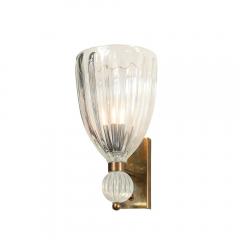 Modernist Antique Brass Handblown Iridescent Murano Glass Orbital Drop Sconces - 3751609
