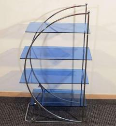 Modernist Art Deco Chrome Blue Glass Four Tier tager  - 452782