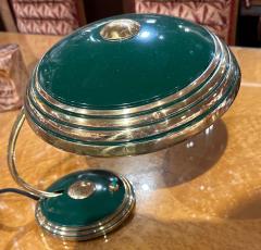 Modernist Art Deco Enamel Green and Brass Table Lamp - 3794342