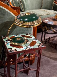 Modernist Art Deco Enamel Green and Brass Table Lamp - 3794389
