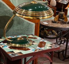 Modernist Art Deco Enamel Green and Brass Table Lamp - 3794400